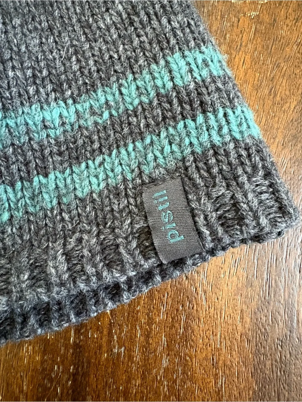 Pistil Elroy Beanie Fleece Wool Blend Charcoal Gray with Teal Stripes Knit OS